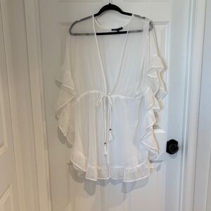Chic White Ruffle Sleeve Swim Coverup
